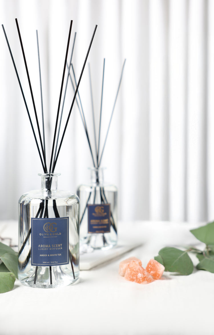 Amber and White tea luxury reed diffuser  product page