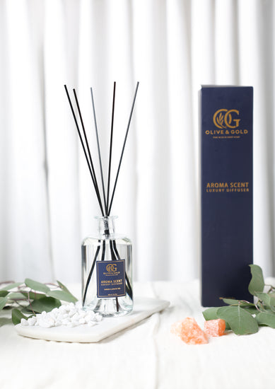 long-lasting fragrance reed diffuser in amber and white tea fragrance image