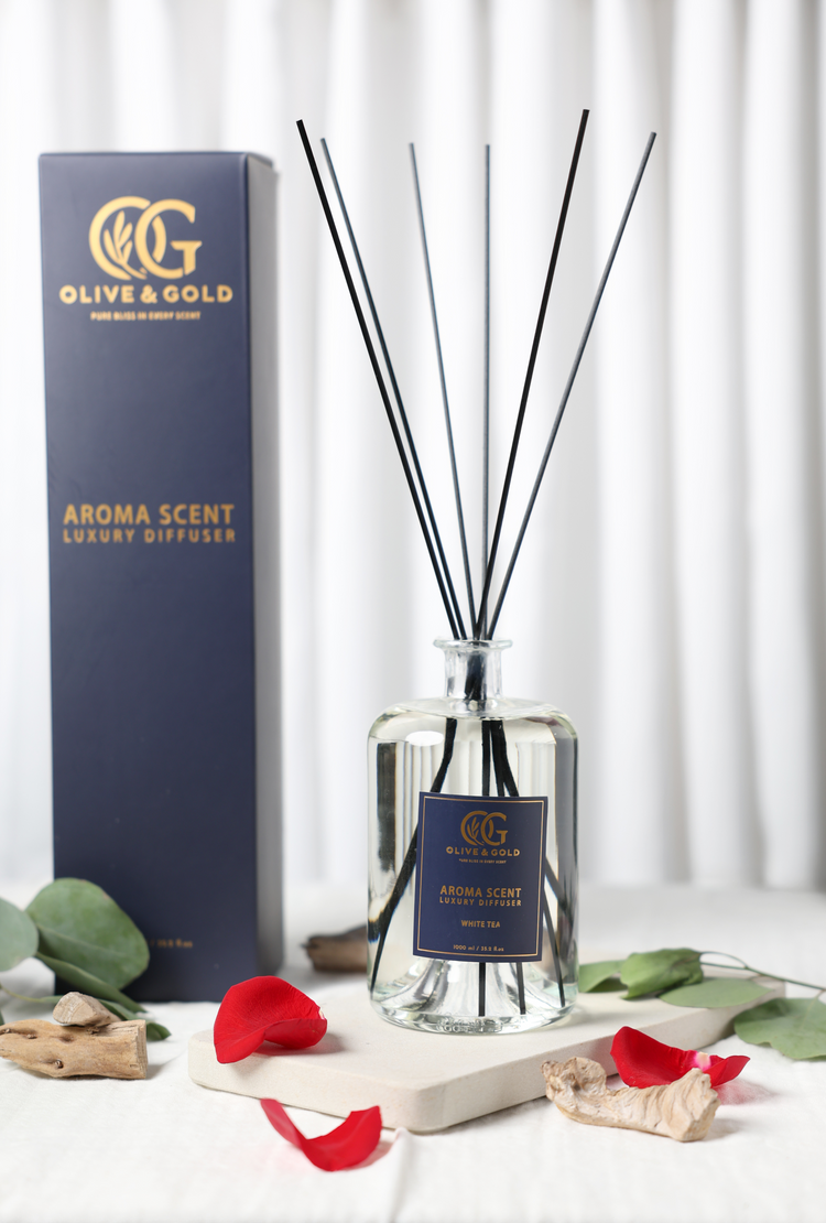 image of long-lasting fragrance reed diffuser in white tea scent